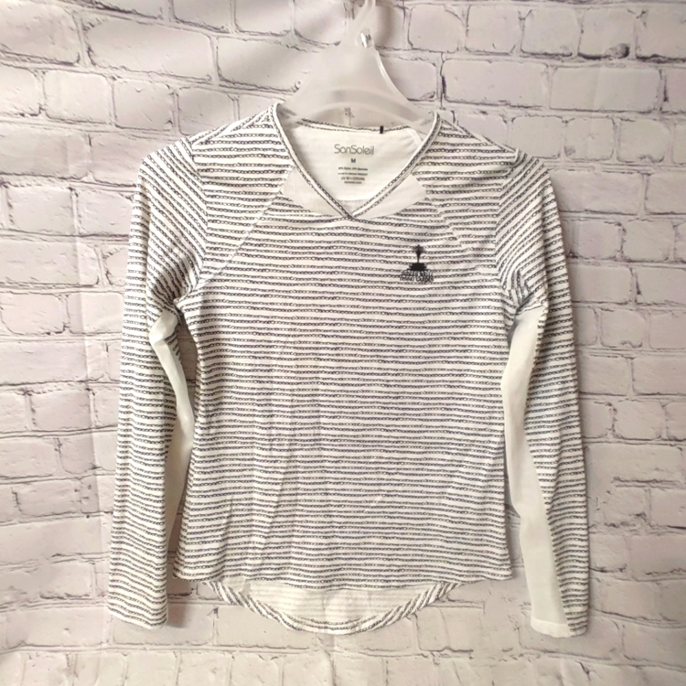 San Soleil V Neck Tennis Rashguard UV 50 Cooling Long Sleeve M Nautical Rope Pri